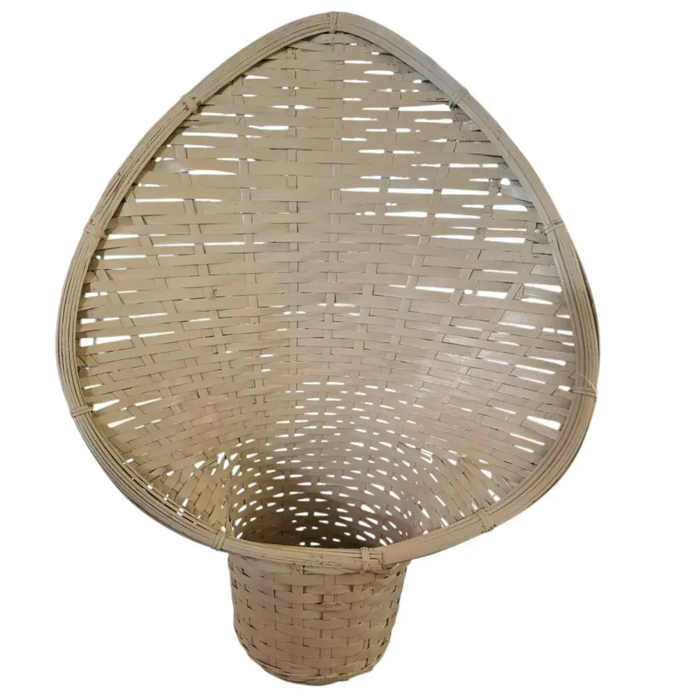Vintage Spade Fan Back Rattan Wicker Basket Hanging Planter MCM Decor